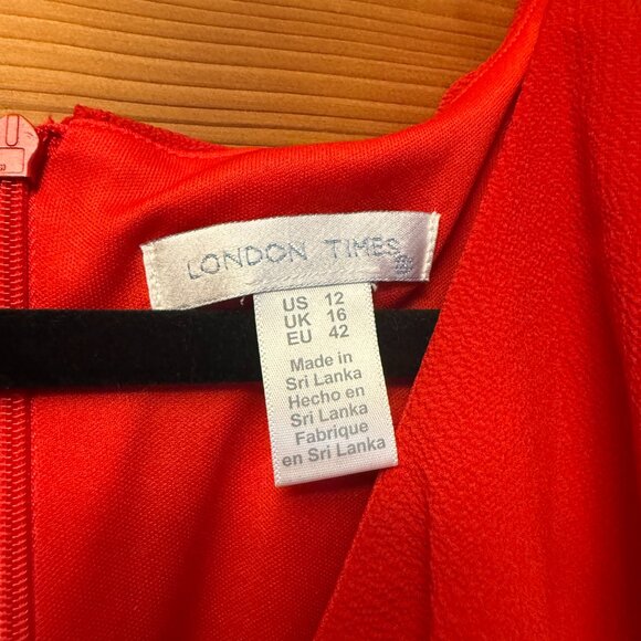 London Times Red Ruffle Faux-Wrap Maxi Dress Women's Size 12 NWT - Picture 7 of 12